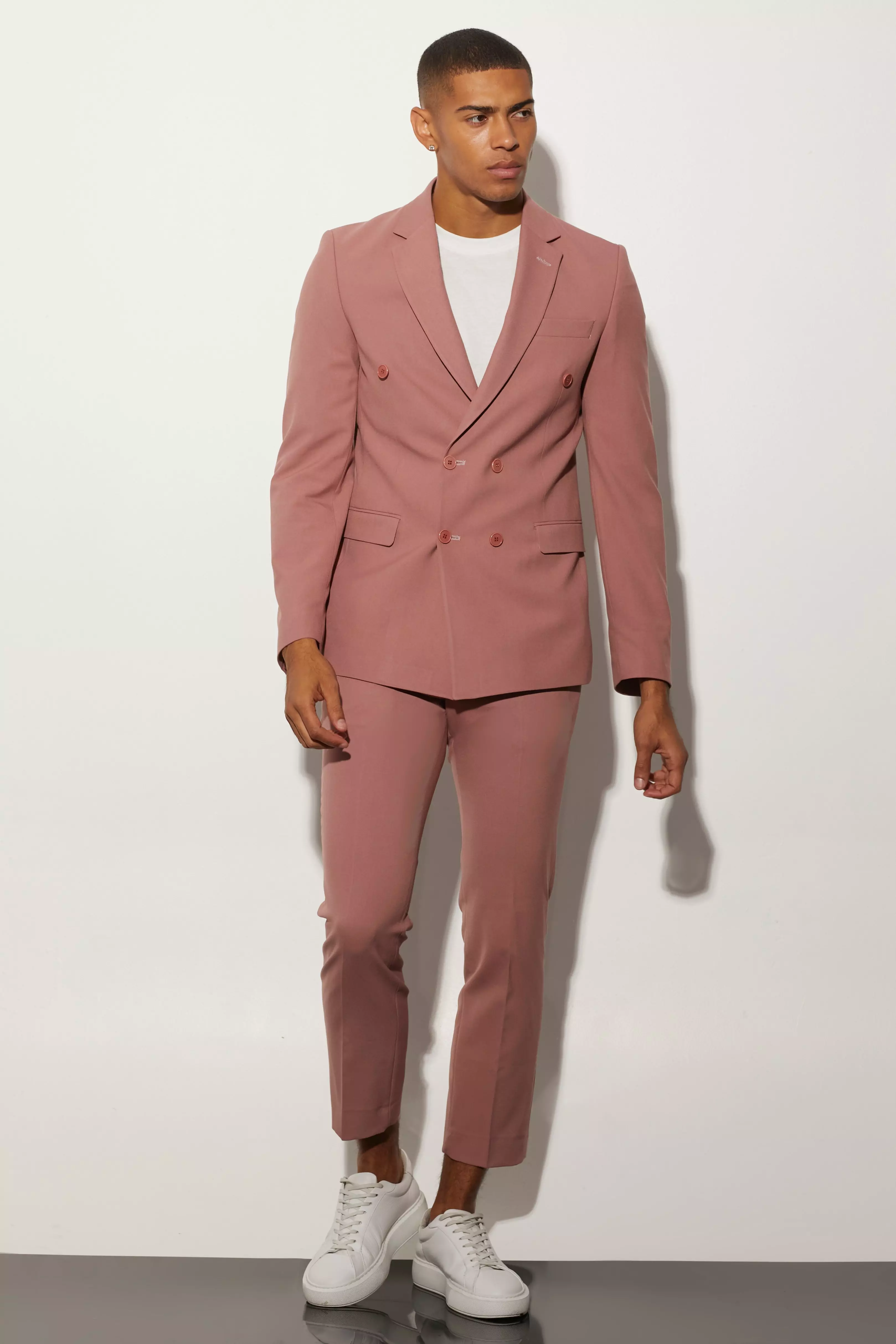 Mens pink clearance double breasted suit